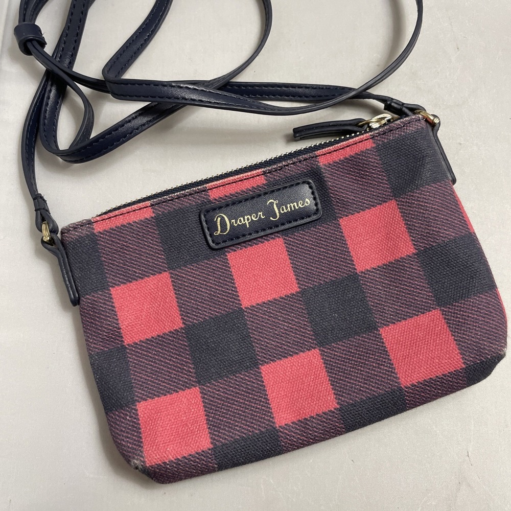 DRAPER JAMES Crossbody Wristlet Wallet Small Blue Pink Checker Light Lined Zip